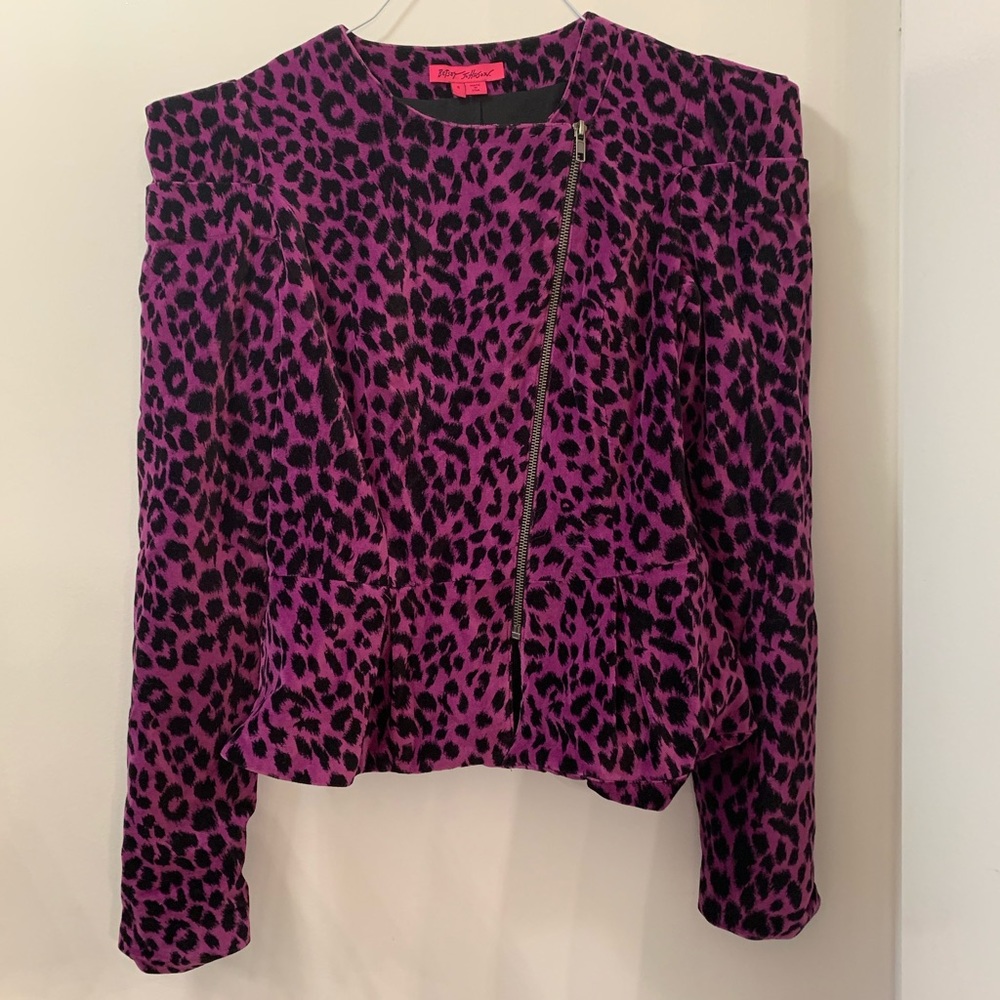 BETSEY JOHNSON LEOPARD VELVETEEN PEPLUM JACKET